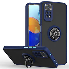 Silikon Hülle Handyhülle und Kunststoff Schutzhülle Hartschalen Tasche mit Magnetisch Fingerring Ständer QW2 für Xiaomi Redmi Note 11 Pro 5G Blau