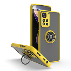 Silikon Hülle Handyhülle und Kunststoff Schutzhülle Hartschalen Tasche mit Magnetisch Fingerring Ständer QW2 für Xiaomi Redmi Note 11 Pro+ Plus 5G Gelb