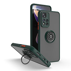 Silikon Hülle Handyhülle und Kunststoff Schutzhülle Hartschalen Tasche mit Magnetisch Fingerring Ständer QW2 für Xiaomi Redmi Note 11 Pro+ Plus 5G Nachtgrün