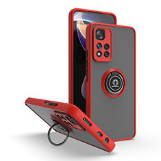 Silikon Hülle Handyhülle und Kunststoff Schutzhülle Hartschalen Tasche mit Magnetisch Fingerring Ständer QW2 für Xiaomi Redmi Note 11 Pro+ Plus 5G Rot