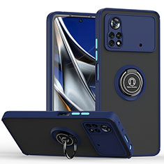 Silikon Hülle Handyhülle und Kunststoff Schutzhülle Hartschalen Tasche mit Magnetisch Fingerring Ständer QW2 für Xiaomi Redmi Note 11E Pro 5G Blau
