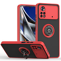 Silikon Hülle Handyhülle und Kunststoff Schutzhülle Hartschalen Tasche mit Magnetisch Fingerring Ständer QW2 für Xiaomi Redmi Note 11E Pro 5G Rot
