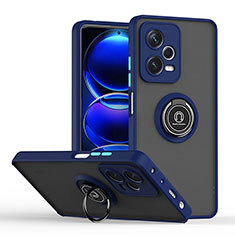 Silikon Hülle Handyhülle und Kunststoff Schutzhülle Hartschalen Tasche mit Magnetisch Fingerring Ständer QW2 für Xiaomi Redmi Note 12 Pro 5G Blau