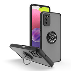 Silikon Hülle Handyhülle und Kunststoff Schutzhülle Hartschalen Tasche mit Magnetisch Fingerring Ständer QW3 für Samsung Galaxy A03s Schwarz