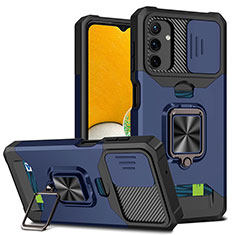 Silikon Hülle Handyhülle und Kunststoff Schutzhülle Hartschalen Tasche mit Magnetisch Fingerring Ständer QW3 für Samsung Galaxy A13 5G Blau