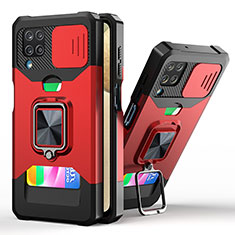 Silikon Hülle Handyhülle und Kunststoff Schutzhülle Hartschalen Tasche mit Magnetisch Fingerring Ständer QW3 für Samsung Galaxy M12 Rot