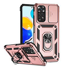 Silikon Hülle Handyhülle und Kunststoff Schutzhülle Hartschalen Tasche mit Magnetisch Fingerring Ständer QW3 für Xiaomi Redmi Note 11 4G (2022) Rosegold