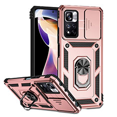 Silikon Hülle Handyhülle und Kunststoff Schutzhülle Hartschalen Tasche mit Magnetisch Fingerring Ständer QW3 für Xiaomi Redmi Note 11 Pro+ Plus 5G Rosegold