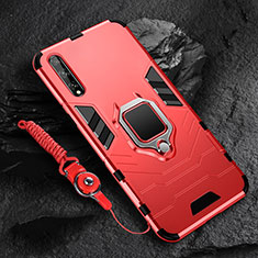 Silikon Hülle Handyhülle und Kunststoff Schutzhülle Hartschalen Tasche mit Magnetisch Fingerring Ständer S01 für Huawei Enjoy 10S Rot