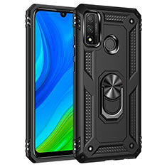 Silikon Hülle Handyhülle und Kunststoff Schutzhülle Hartschalen Tasche mit Magnetisch Fingerring Ständer S01 für Huawei Nova Lite 3 Plus Schwarz