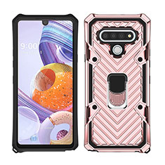 Silikon Hülle Handyhülle und Kunststoff Schutzhülle Hartschalen Tasche mit Magnetisch Fingerring Ständer S01 für LG Stylo 6 Rosegold