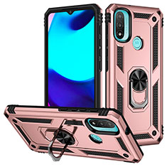 Silikon Hülle Handyhülle und Kunststoff Schutzhülle Hartschalen Tasche mit Magnetisch Fingerring Ständer S01 für Motorola Moto E20 Rosegold