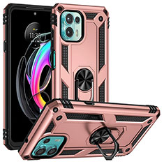 Silikon Hülle Handyhülle und Kunststoff Schutzhülle Hartschalen Tasche mit Magnetisch Fingerring Ständer S01 für Motorola Moto Edge 20 Lite 5G Rosegold