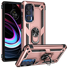 Silikon Hülle Handyhülle und Kunststoff Schutzhülle Hartschalen Tasche mit Magnetisch Fingerring Ständer S01 für Motorola Moto Edge (2021) 5G Rosegold