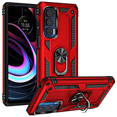 Silikon Hülle Handyhülle und Kunststoff Schutzhülle Hartschalen Tasche mit Magnetisch Fingerring Ständer S01 für Motorola Moto Edge (2021) 5G Rot