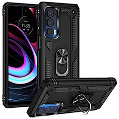 Silikon Hülle Handyhülle und Kunststoff Schutzhülle Hartschalen Tasche mit Magnetisch Fingerring Ständer S01 für Motorola Moto Edge (2021) 5G Schwarz