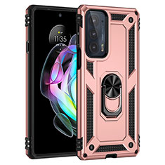 Silikon Hülle Handyhülle und Kunststoff Schutzhülle Hartschalen Tasche mit Magnetisch Fingerring Ständer S01 für Motorola Moto Edge Lite 5G Rosegold