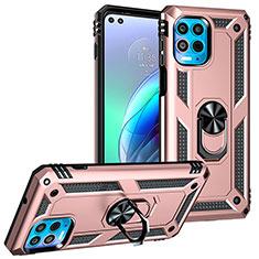 Silikon Hülle Handyhülle und Kunststoff Schutzhülle Hartschalen Tasche mit Magnetisch Fingerring Ständer S01 für Motorola Moto Edge S 5G Rosegold