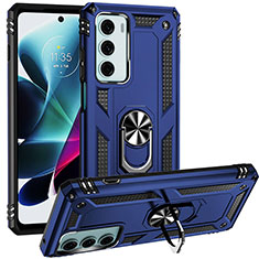 Silikon Hülle Handyhülle und Kunststoff Schutzhülle Hartschalen Tasche mit Magnetisch Fingerring Ständer S01 für Motorola Moto Edge S30 5G Blau