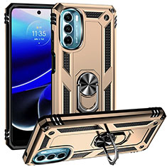 Silikon Hülle Handyhülle und Kunststoff Schutzhülle Hartschalen Tasche mit Magnetisch Fingerring Ständer S01 für Motorola Moto G 5G (2022) Gold