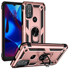 Silikon Hülle Handyhülle und Kunststoff Schutzhülle Hartschalen Tasche mit Magnetisch Fingerring Ständer S01 für Motorola Moto G Play (2023) Rosegold