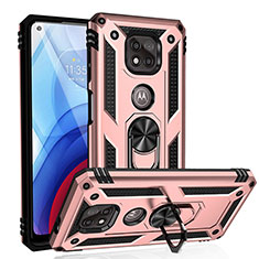 Silikon Hülle Handyhülle und Kunststoff Schutzhülle Hartschalen Tasche mit Magnetisch Fingerring Ständer S01 für Motorola Moto G Power (2021) Rosegold