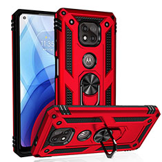 Silikon Hülle Handyhülle und Kunststoff Schutzhülle Hartschalen Tasche mit Magnetisch Fingerring Ständer S01 für Motorola Moto G Power (2021) Rot