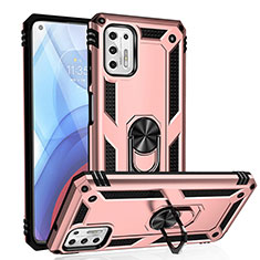 Silikon Hülle Handyhülle und Kunststoff Schutzhülle Hartschalen Tasche mit Magnetisch Fingerring Ständer S01 für Motorola Moto G Stylus (2021) Rosegold