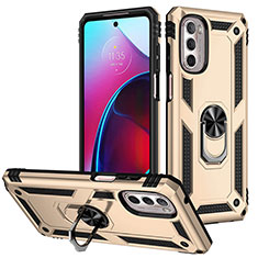 Silikon Hülle Handyhülle und Kunststoff Schutzhülle Hartschalen Tasche mit Magnetisch Fingerring Ständer S01 für Motorola Moto G Stylus (2022) 4G Gold