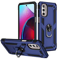 Silikon Hülle Handyhülle und Kunststoff Schutzhülle Hartschalen Tasche mit Magnetisch Fingerring Ständer S01 für Motorola Moto G Stylus (2022) 5G Blau