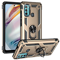 Silikon Hülle Handyhülle und Kunststoff Schutzhülle Hartschalen Tasche mit Magnetisch Fingerring Ständer S01 für Motorola Moto G60 Gold