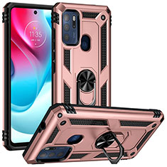 Silikon Hülle Handyhülle und Kunststoff Schutzhülle Hartschalen Tasche mit Magnetisch Fingerring Ständer S01 für Motorola Moto G60s Rosegold