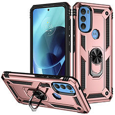 Silikon Hülle Handyhülle und Kunststoff Schutzhülle Hartschalen Tasche mit Magnetisch Fingerring Ständer S01 für Motorola Moto G71 5G Rosegold