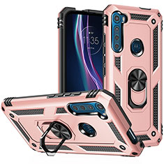 Silikon Hülle Handyhülle und Kunststoff Schutzhülle Hartschalen Tasche mit Magnetisch Fingerring Ständer S01 für Motorola Moto One Fusion Plus Rosegold