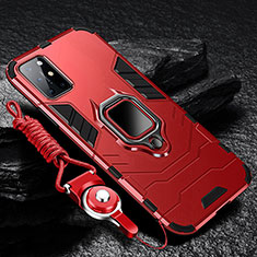 Silikon Hülle Handyhülle und Kunststoff Schutzhülle Hartschalen Tasche mit Magnetisch Fingerring Ständer S01 für OnePlus 8T 5G Rot