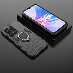 Silikon Hülle Handyhülle und Kunststoff Schutzhülle Hartschalen Tasche mit Magnetisch Fingerring Ständer S01 für Oppo A1 5G Schwarz