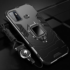 Silikon Hülle Handyhülle und Kunststoff Schutzhülle Hartschalen Tasche mit Magnetisch Fingerring Ständer S01 für Oppo A32 Schwarz