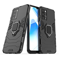 Silikon Hülle Handyhülle und Kunststoff Schutzhülle Hartschalen Tasche mit Magnetisch Fingerring Ständer S01 für Oppo A53s 5G Schwarz