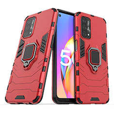 Silikon Hülle Handyhülle und Kunststoff Schutzhülle Hartschalen Tasche mit Magnetisch Fingerring Ständer S01 für Oppo A54 5G Rot