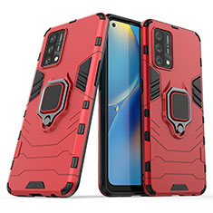 Silikon Hülle Handyhülle und Kunststoff Schutzhülle Hartschalen Tasche mit Magnetisch Fingerring Ständer S01 für Oppo A74 4G Rot