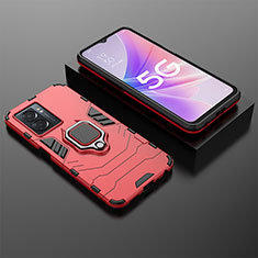 Silikon Hülle Handyhülle und Kunststoff Schutzhülle Hartschalen Tasche mit Magnetisch Fingerring Ständer S01 für Oppo A77 5G Rot