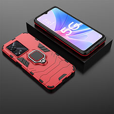 Silikon Hülle Handyhülle und Kunststoff Schutzhülle Hartschalen Tasche mit Magnetisch Fingerring Ständer S01 für Oppo A78 5G Rot
