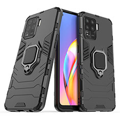 Silikon Hülle Handyhülle und Kunststoff Schutzhülle Hartschalen Tasche mit Magnetisch Fingerring Ständer S01 für Oppo A94 4G Schwarz