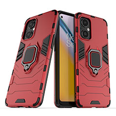 Silikon Hülle Handyhülle und Kunststoff Schutzhülle Hartschalen Tasche mit Magnetisch Fingerring Ständer S01 für Oppo A96 5G Rot
