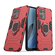 Silikon Hülle Handyhülle und Kunststoff Schutzhülle Hartschalen Tasche mit Magnetisch Fingerring Ständer S01 für Oppo F21 Pro 4G Rot