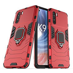 Silikon Hülle Handyhülle und Kunststoff Schutzhülle Hartschalen Tasche mit Magnetisch Fingerring Ständer S01 für Oppo K9 Pro 5G Rot