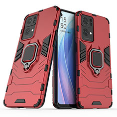 Silikon Hülle Handyhülle und Kunststoff Schutzhülle Hartschalen Tasche mit Magnetisch Fingerring Ständer S01 für Oppo Reno7 Pro 5G Rot