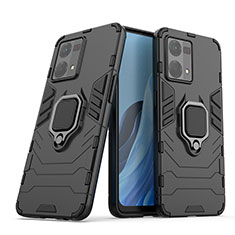 Silikon Hülle Handyhülle und Kunststoff Schutzhülle Hartschalen Tasche mit Magnetisch Fingerring Ständer S01 für Oppo Reno8 4G Schwarz