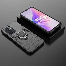 Silikon Hülle Handyhülle und Kunststoff Schutzhülle Hartschalen Tasche mit Magnetisch Fingerring Ständer S01 für Realme Q5i 5G Schwarz