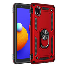 Silikon Hülle Handyhülle und Kunststoff Schutzhülle Hartschalen Tasche mit Magnetisch Fingerring Ständer S01 für Samsung Galaxy A01 Core Rot